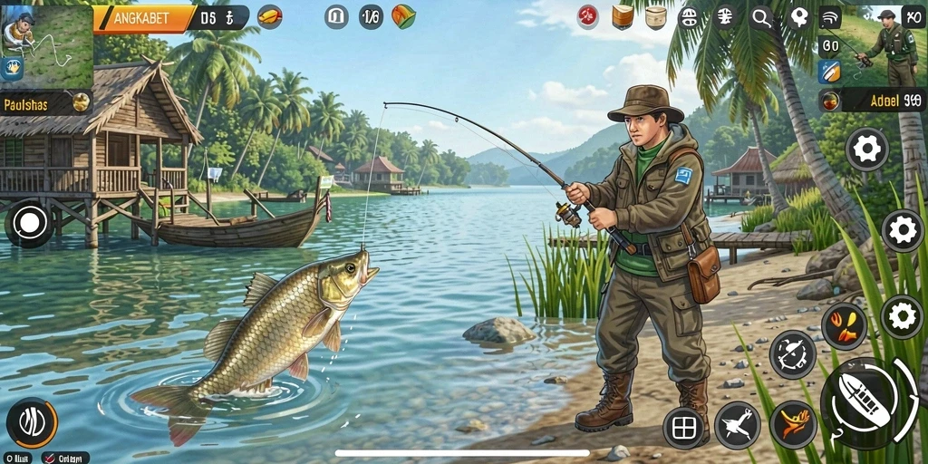 Gameplay seru memancing di berbagai lokasi indah.