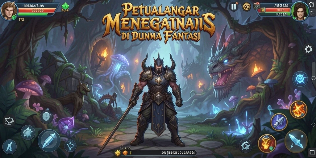 Screenshot utama D73 menampilkan gameplay yang menarik dalam petualangan fantasi.