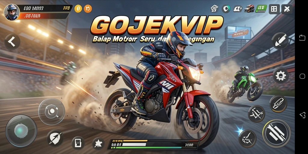 Tampilan gameplay balap motor yang menegangkan di GOJEKVIP.