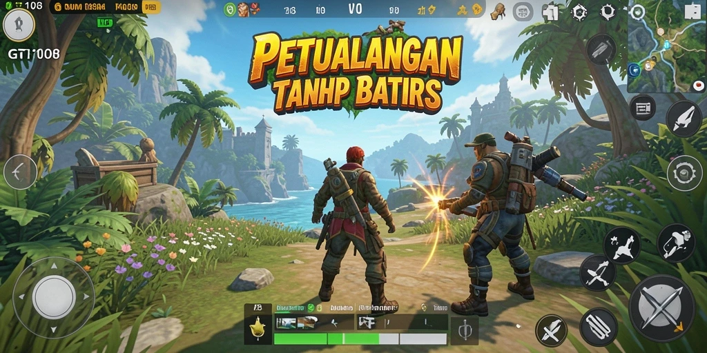 Screenshot utama gameplay GT108 menampilkan petualangan mendebarkan di dunia terbuka.