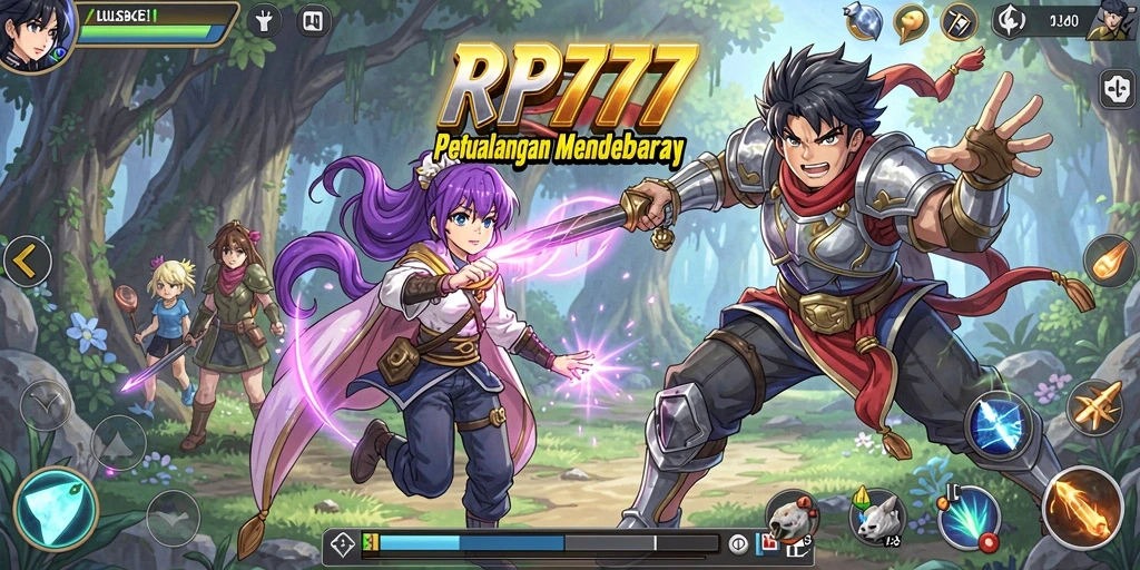 Tampilan gameplay RP777 yang penuh aksi dan karakter Anime yang menarik.