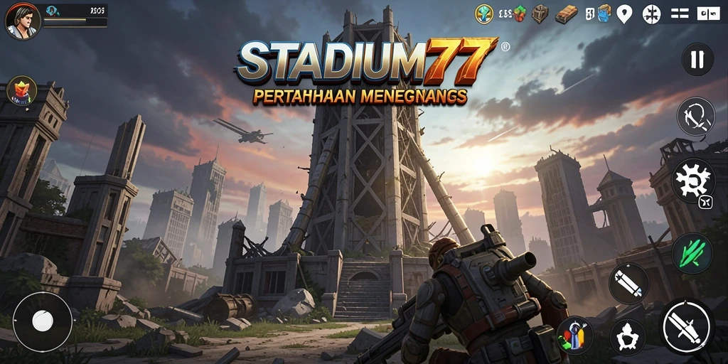 Screenshot gameplay STADIUM77 menampilkan aksi menegangkan dalam Tower Defense.